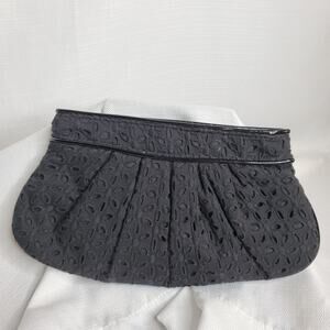 Lord & Taylor Black Pleated Eyelet Large Clutch